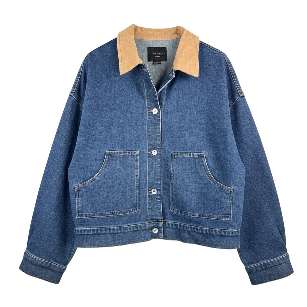 Sanctuary sz XL Denim barn Chore Jacket Blue Corduroy Collar oversized‎ 90s